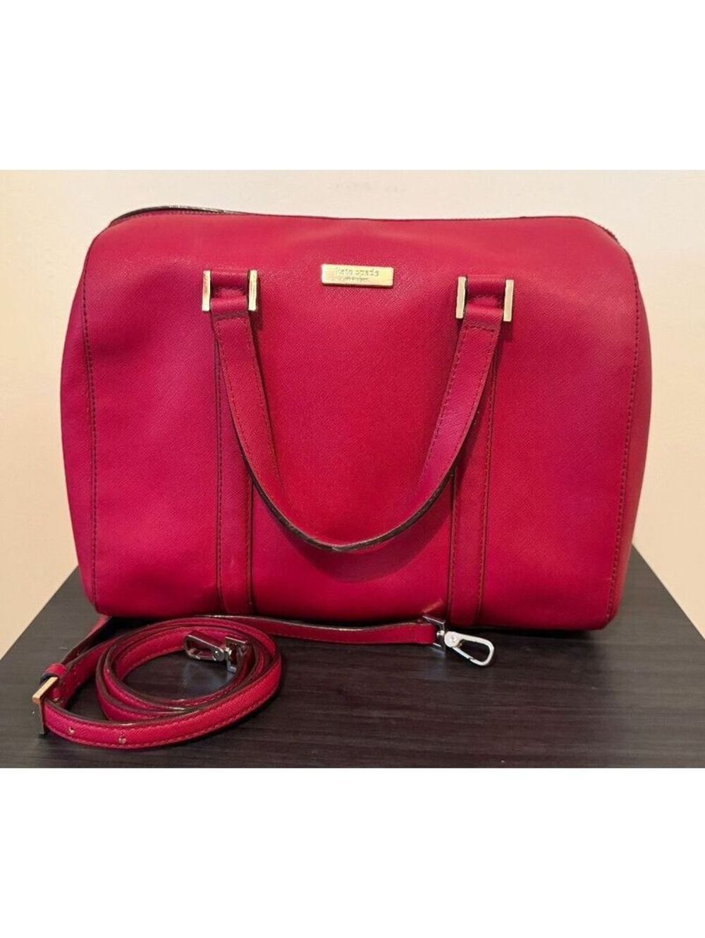 Kate Spade New York Bright Red Saffiano Leather Duffle Satchel